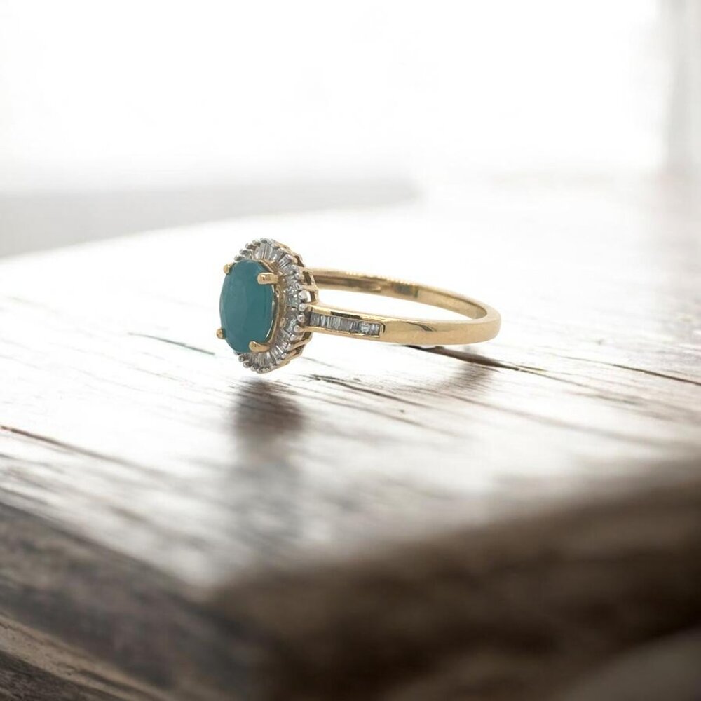 Oval Grandidierite and Diamond Halo Ring in 10kt Yellow Gold - Picture 2 of 5